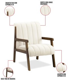 Poltrona Decorativa para Sala Base de Madeira Daline Bouclê E03 - D'Rossi - Bege