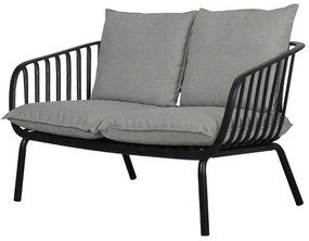 Sofá Seiva 02 Lugares PP Preto Almofada Cinza Mescla Base Metal - 73295 Sun House