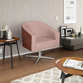 Kit 02 Poltronas Luiza Base Giratória de Metal Sintético Nozes e Linho Rosê - ADJ Decor