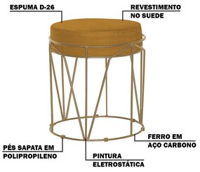 Puff Decorativo Sala de Estar Base Gold Chloe Suede Mostarda G41 - Gran Belo