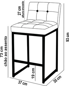 Banqueta Cozinha Alta com Encosto Industrial Kit 2 Champanhe Lirina PU Whisky C05 - D'Rossi