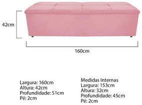 Calçadeira Munique 160 cm Queen Size Suede Rosa Bebê - ADJ Decor