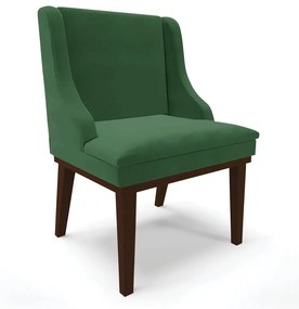 Cadeira de Jantar Liz Veludo Base Fixa Madeira Tabaco D03 - D'Rossi - Verde