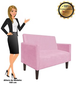 Namoradeira Jade 02 Lugares Suede Rosa Bebê Pés Chanfrado Tabaco - D'Rossi