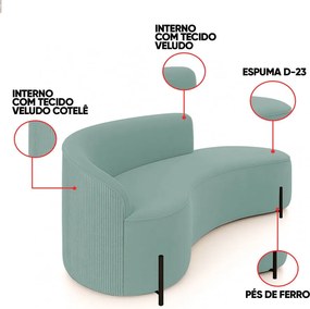 Sofá 4 Lugares Orgânico 220cm Pé Preto Morgan Veludo/Cotelê - Menta
