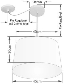 Lustre Pendente Cone Com Desvio Md-4277 Cúpula 30/40x45cm Linho Bege - Bivolt