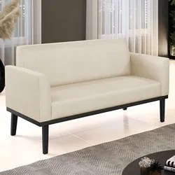 Sofá Namoradeira Base Madeira Preto Maressa Veludo Luxo Off White - Ib