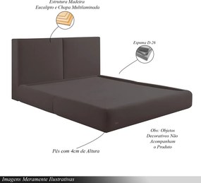 Cama com Cabeceira Elva Queen Base no Chão Veludo Luxo Marrom G92 - Gran Belo