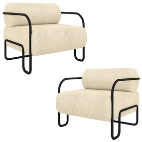 Kit 2 Poltronas Decorativas Sala de Estar Polatsk Base Industrial de Ferro Bouclê Bege G33 - Gran Belo