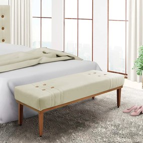 Divã Recamier Banco Base Madeira para Quarto Gênova 195cm Veludo S04 - D'Rossi - Bege