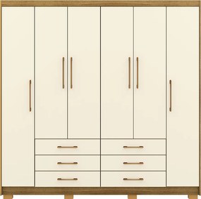 Guarda Roupa Dunas Casal 6 Portas de Bater 6 Gavetas MDF Nature/OffWhite G98 - Gran Belo