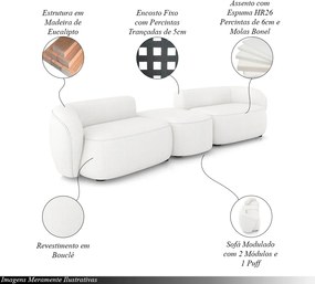 Sofá Versátil Sala de Estar Egito 302cm Modulado Bouclê Branco G52 - Gran Belo