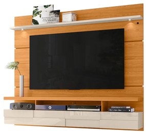 Painel TV 60 Pol 182cm Bancada Suspensa para Sala Quelen M20 - D'Rossi - Cinamomo e Off White