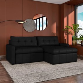 Sofá Retrátil Bipartido Sala de Estar Belém 224cm Couro Preto G52 - Gran Belo