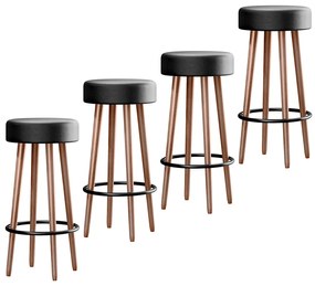 Kit 4 Banquetas Redondas Berlin Pés Palito Corano Preto - Sheep Estofados - Preto