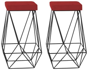 Kit 2 Banqueta Decorativa Kathy Base Preta Suede Vermelho G41 - Gran Belo