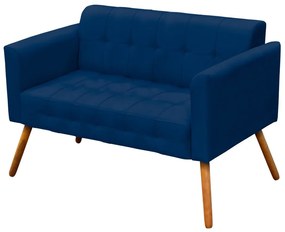 Kit 01 Namoradeira e 02 Poltronas Giratória Elisa Suede Base Madeira MM30 D'Rossi - Azul Marinho
