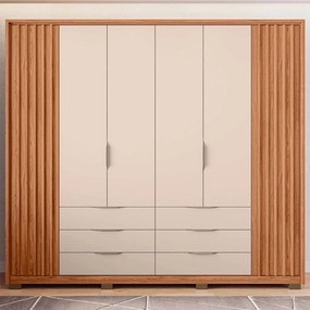 Guarda Roupa Essence Casal Ripado 6 Portas de Bater 6 Gavetas MDP Freijo/OffWhite G11 - Gran Belo