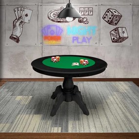 Mesa de Jogos Carteado Redonda Montreal 6 Lugares Tampo Reversível com Gavetas e Porta Copos Preto Fosco G36 - Gran Belo