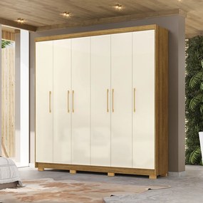 Guarda Roupa Casal Madesa 6 Portas Bater 6 Gavetas com Cabideiros Ajustáveis MDF Nature/OffWhite G98 Gran Belo