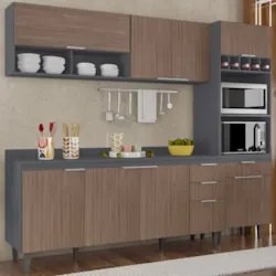Armário de Cozinha Com Tampo CP02 240cm Pérola Grafite/Freijó Z34 - Mp