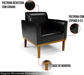 Poltrona Decorativa Isabella Pés Fixo em Madeira Castanho PU Preto Brilho G19 - Gran Belo