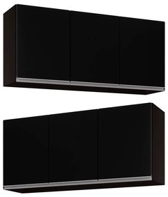 Kit 2 Armários Aéreo de Cozinha Lavanderia 03 Portas Tina 120 cm - D'Rossi - Preto