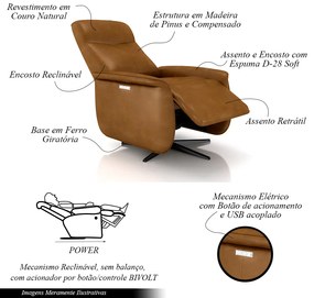 Poltrona do Papai Reclinável Power Elétrica Anakin Base Estrela Giratória USB Couro Caramelo G76 - Gran Belo