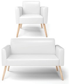 Sofá Namoradeira com Poltrona Pés Palito Natural Marisa Corano D03 - D'Rossi - Branco
