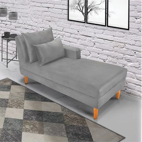Divã Chaise Chloe 160 cm Veludo Cinza Pés Chanfrado Castanho - D'Rossi
