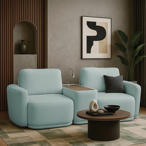 Sofá Sala Modulado 231cm com Console USB Luminária Brumma Bouclê K01 - D'Rossi - Azul