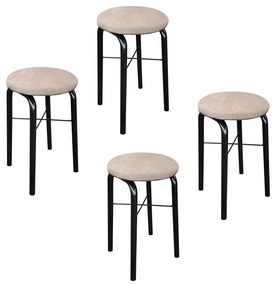 Kit 04 Banquetas Baixa Manu Suede - Bege