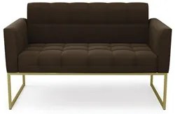 Sofá Namoradeira e 2 Poltronas Base Industrial Dourado Ana Suede Marro