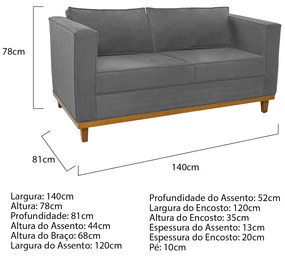 Kit Sofá 2 Lugares e Poltrona Europa Suede Cinza ADJ Decor