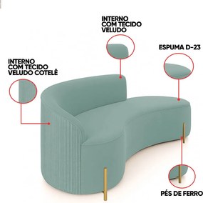 Sofá 4 Lugares Orgânico 220cm Pé Dourado Morgan Veludo/Cotelê - Menta