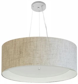 Lustre Pendente Cilíndrico Md-4142 Cúpula em Tecido 80x30cm Rustico Bege / Branco - Bivolt