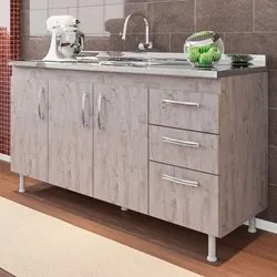 Balcão Gabinete Nathan com Pia Inox 160cm 3 Portas Rústico - Nathy Móv