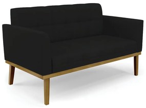 Poltrona Namoradeira Decorativa Karen Pés Fixo em Madeira Castanho Linho Preto G19 - Gran Belo