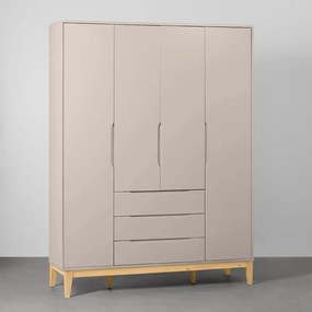Guarda-Roupa Elfe 4 Portas e 3 Gavetas com Pés Square Natural – Areia Fosco