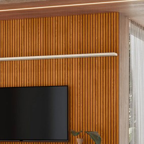 Painel TV 75 Pol 238cm Ripado Kalven com Rack Bancada Enzari M20 - D'Rossi - Cinamomo(fosco)/Off White(brilho)