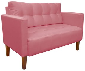 Kit 1 Sofá Namoradeira e 2 Poltronas Livia Suede Rosê Pés Chanfrado Castanho - D'Rossi