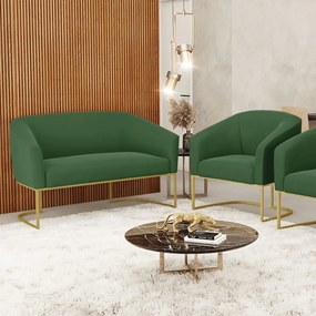 Namoradeira e Poltrona Base Industrial Dourado Stella Suede D03 - D'Rossi - Verde