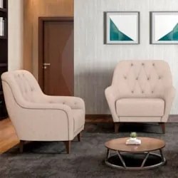 Kit 2 Poltronas Decorativas para Sala com Capitonê Pietà Z32 Linho Cru