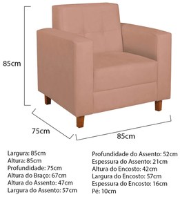 Poltrona Decorativa Denver Suede Rosê - ADJ Decor