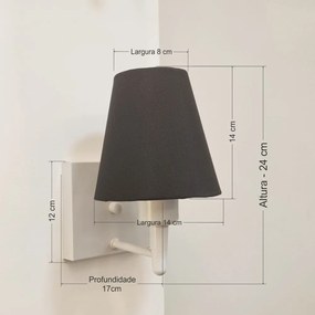 Arandela Quadrada Md-2034 Branco Cúpula em Tecido Cone Preto - Bivolt