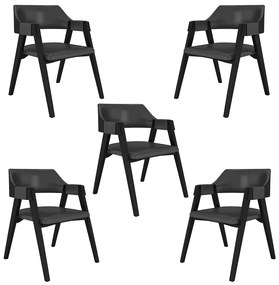 Kit 5 Cadeiras Sala de Jantar e Jogos Carteados Madeira Maciça Poker PU Grafite/Preto G42 - Gran Belo
