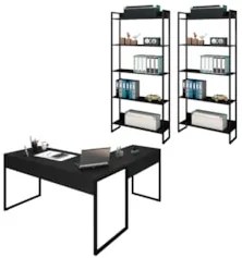 Conjunto Escritório 3 peças 1 Mesa em L e 2 Estantes Studio Industrial