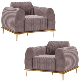 Kit 2 Poltronas Decorativas Sala de Estar Base de Madeira Euro Veludo Rosê G15 - Gran Belo