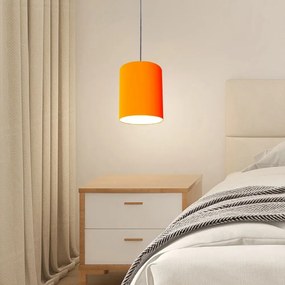 Lustre Pendente Cilíndrico Md-4012 Cúpula em Tecido 18x25cm Laranja - Bivolt