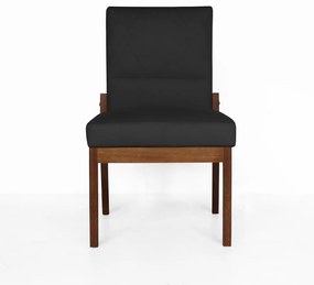 Conjunto 2 Cadeiras De Jantar Aurora Base Madeira Maciça Estofada Suede Preto
